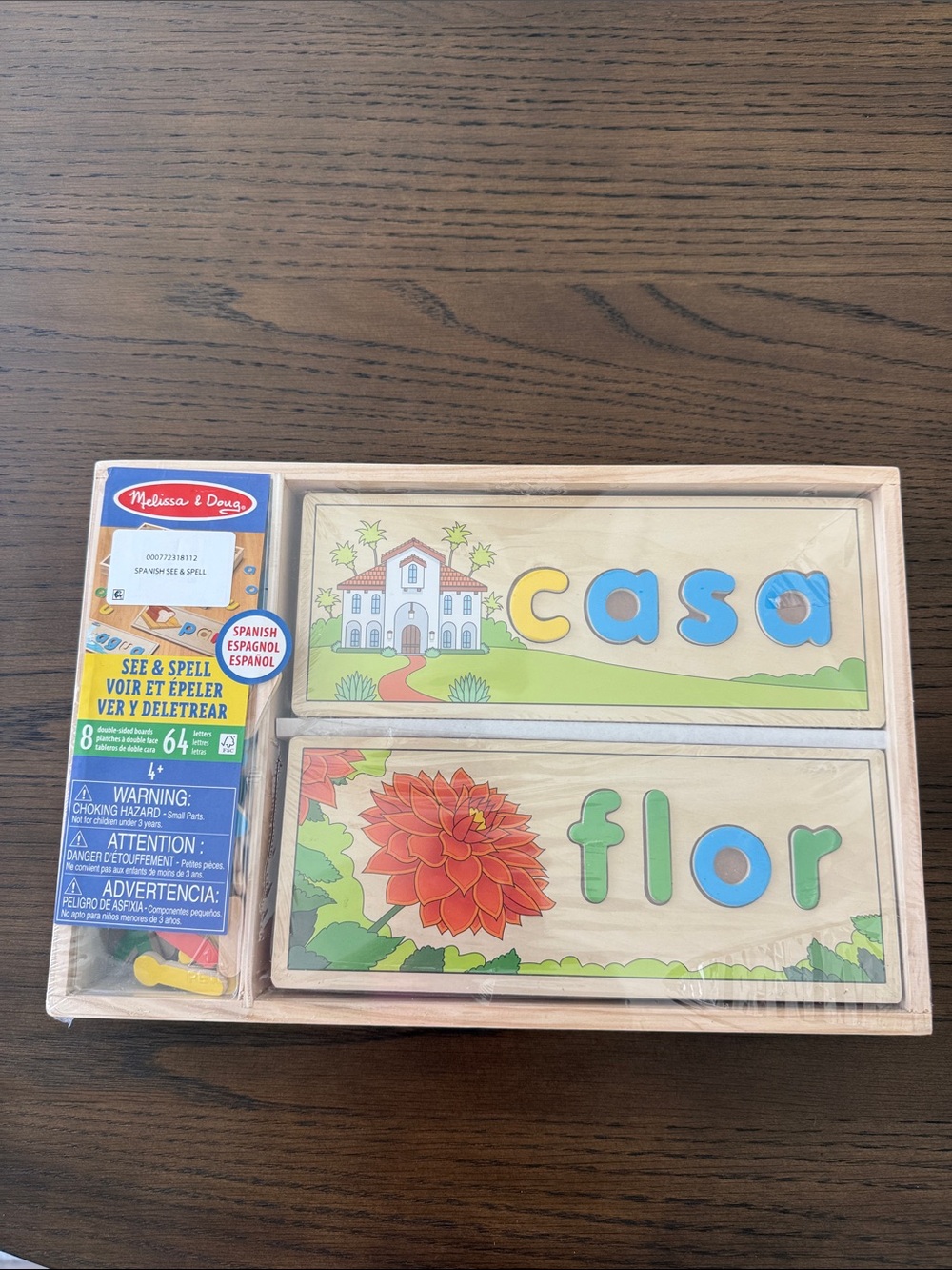 Melissa & Doug Wooden Spanish See & Spell Puzzle - Blue, Yellow, Green, Red